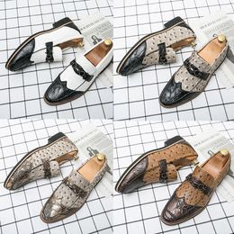 Men's shoes loafers metal buckle double color pointed toe flat heels fashion classic office professional comfortable slip-on casual shoes large size 38-46