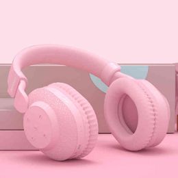 Headsets 525 Headphones bluetooth 2021 New headset TF card earphone Hifi gaming headphones FM play Pink for girl women T220916