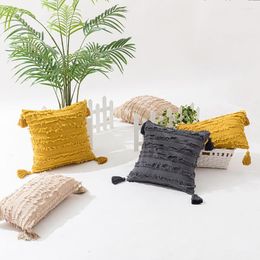 Pillow Tassel Solid Cut Flower Colour Case Jacquard Stripe Cotton Linen Moroccan Cover For Home Decor No Core ML541