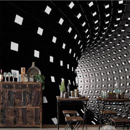 Wallpapers Custom Large Wallpaper Mural Black And White Time Space Ramp TV Background Wall Covering Home Decoration 3d