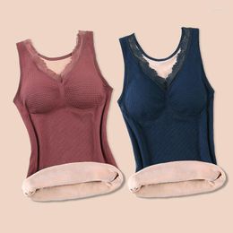 Camisoles & Tanks Women 2022 Autumn Winter Lace Underwear Female Tank Tops Ladies Velvet Lingerie Gathered Seamless Padded Vest Warm Cami