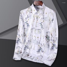 Men's Casual Shirts Fashion Print Men Spring And Autumn Long Sleeve Slim Fit Turn-Down Collar Business Camisas