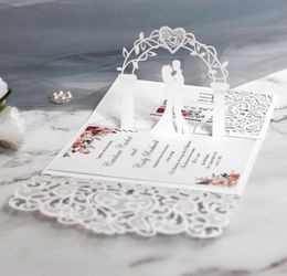 Greeting Cards 10Pcs European Laser Cut Wedding Invitations Card 3D Tri-Fold Lace Heart Elegant Greeting Cards Wedding Party Favors Decoration 220919