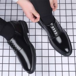 mens dress up fashion UK - Dress Shoes Mens Leather Size 10.5 Fashion Summer And Autumn Men Low Heel Pointed Toe Lace Up Solid Color Casual