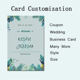 Greeting Cards 100pcs Custom Print Wedding Invitations Birthday Business Table Insert Events Party Menu Supplies Thank You 220919