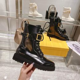 LUXURY Martin short boots cowhide Belt buckle Metal women Shoes Classic Thick heels Leather designer shoe High heeled Fashion Diamond Lady boot Large size 35-42