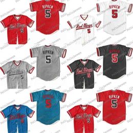 GlaC202 Cal Ripken Jr 5 Rochester Red Baseball Jersey Red White Grey Blue Movie Baseball Jerseys