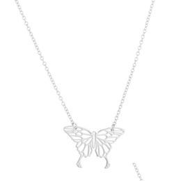 Pendant Necklaces Hollow Butterfly Pendant Neckkace Gold Chains Stainless Steel Butterflies Necklaces Women Fashion Jewelry Gift 826 Dh2Ud