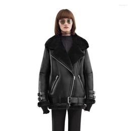 Women's Fur Winter Jacket Women Luxury Designer 2022 Fashion Moto Biker Thick Warm Real Merino Sheep Coat Plus Size