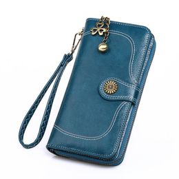 HPB factory spot oil wax leather wallet womens long phone bag oil leather card holder zipper large wallet hand bag y960