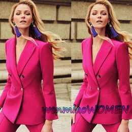 Women's Two Piece Pants Formal Women's Suit 2 Double Breasted Jacket Rose Red Wedding Dress Business Office Lady Workwear Blazer Set