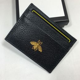metal banks UK - Genuine Leather Small Wallets Holders Women Metal Bee Bank Credit Card Package Coin Bag Card ID Holder purse women Thin Wallet Poc311A