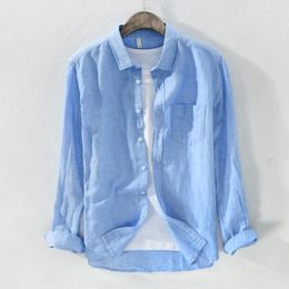 Men's Casual Shirts High Quality 2022 Style Mens Long Sleeve Linen Solid Colour Lapel Cotton Fashion Slim Tops