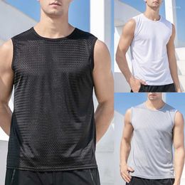 Men's Tank Tops 2022 Mesh Sleeveless Men Health Vest Youth Ice Silk Hollow Breathable Wide Shoulder O-neck Loose