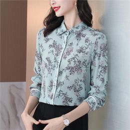 Women's Blouses Blouse Women Elegant Printed Silk Button Up Shirt Long Sleeve Commuter Fall 2022 Plus Size Fashion Office Ladies Casual Tops