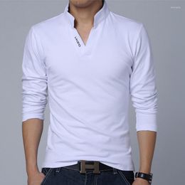 Men's Polos Shirt Men Long Sleeve Slim Fit Plaid Solid Colour For Male Turndown Collar Mens Casual Fitness Tees 2022 Design