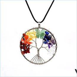 Pendant Necklaces 12Pc / Set Tree Of Life Necklace 7 Chakra Stone Beads Natural Amethyst Sier Jewellery Chain Pendant For Womens Gift D Dhdmw