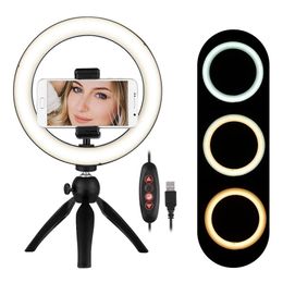 cell phone stand with ring light Canada - 8 6In Dimmable Desktop Selfie LED Ring Light Lamp withTripod Stand Phone Holder Camera Ringlight For YouTube Video Live Po Pography St3030