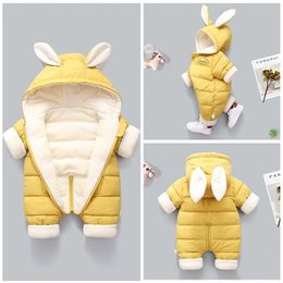 Rompers Autumn Winter Overall For Children Infant Down Cotton Thickened Clothes Hooded Cartoon Baby Boys Girls Jumpsuit Romper 220919