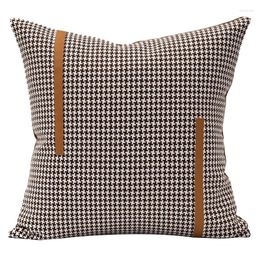 Pillow DUNXDECO Cover Decorative Case Modern Simple Luxury Brown PU Patchwork Coussin Room Sofa Art Decorating