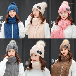 Berets Han Edition Joker Tide Warm Scarf Hat In The Fall And Winter Of Female Fashion Ms Two-piece Add Wool Knitted Cap