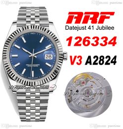 ARF V3 126334 ETA A2824 Automatic Mens Watch 41mm Fluted Bezel Blue Stick Dial 904L JubileeSteel Bracelet Watches Super Edition Same Series Card Puretime A1