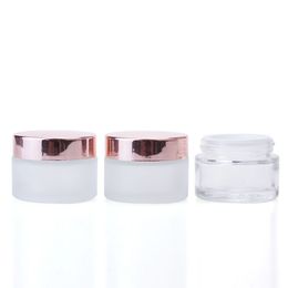 Clear Frosted Eye Cream Jar Bottle 5g-100g Empty Glass Lip Balm Container Wide Mouth Cosmetic Sample Jars with Rose Gold Cap