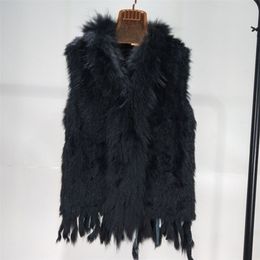 Женский меховой фальшивый жилет HSPL Real Rabbit Women Gilet с подрезанными кисточками Женская жилета Леди Колет Феминино де Инверно 220916