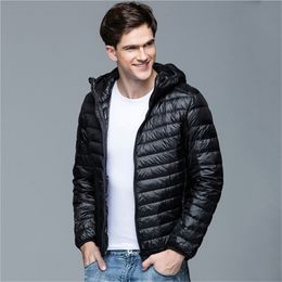 Men's Down Parkas Men Fluffy Winter Coat Fashion Hooded 90% White Duck Jackets Ultralight Puffer Portable Slim 5XL 6XL 220916