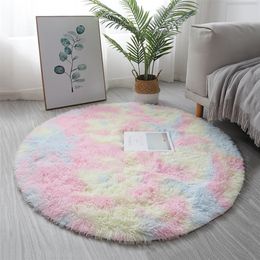 Carpets Round Plush Shaggy Fluffy Rugs for Living Room Bedroom Floor Mats Bedside Area Rainbow Soft Kids Mat 220906