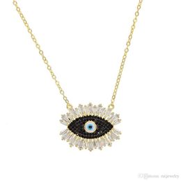 Gold black stone 2019 Turkish evil eye necklace for women and ladies lucky fashion jewelry Gold color cubic zirconia jewelry party gift235P