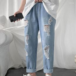 Men's Jeans Men's Harajuku Mens Slim Fit Korean Designer Regular Distressed Denim Homme Pants Hip Hop Hole Trousers Streetwear