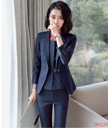 Women's Two Piece Pants Women's Styles Fashion Striped Formal Business Suits With Jackets And Blazers Uniforms Designs Women Work Wear