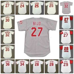 GlaC202 Cincinnati Vintage Baseball Jersey 24 TONY PEREZ 1975 25 BERNIE CARBO 1969 KNIGHT RIJO ROSE TOLAN CEDENO PINSON BOONE GRIFFEY