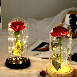 Decorative Flowers Romance Artificiales Flower Rose LED Lamp Decoration In Glass Cover Dome Beauty Valentines Day 2022 Home Decor For