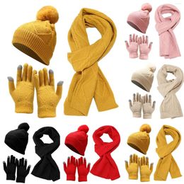 Berets 3pcs Men Women Unisex Scarf Hat Gloves Set Winter Warm Knitted Adult Windproof Cycling Skiing Knit Sets