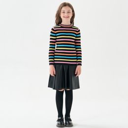 Pullover kids girls fall autumn colorful striped knitted pullover sweater 4 to 14 year chidlren girl fashion ribbed casual top clothing 220919