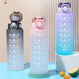 Water Bottles 1 Litre Water Bottle With Time Scale fitness Outdoor Sports Water bottles with straw Frosted Leakproof Motivational Sport Cups 220919