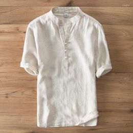 Men's Casual Shirts Summer 2022 Mens Blue Beige White Short Sleeve 3XL Buttons Linen Blouse Shirt Blouses For Men