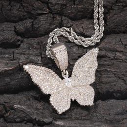 Pendant Necklaces Hiphop Jewellery Copper Butterfly Iced Out Cubic Zirconia Charms Chic Accessories For Drop