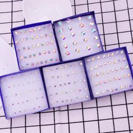 Stud Earrings 10/20 Pairs/Set Fashion Crystal Plastic Antiallergic Ear Studs 2-6mm For Women Dainty Colour Rhinestones Set Jewellery