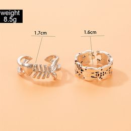 2022 Lovely Fish Silver Colour Joint Ring Sets for Women Girls INS Trendy Alloy Metal Geoemtry Party Jewellery 2pcs/sets