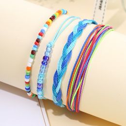Design Handmade Woven Wax Rope Charm Bracelets Mutilayered 4pc Set Seed Beads Colourful Hand Chain For Women Jewellery Gifts