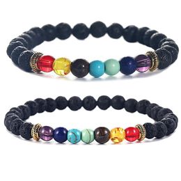 Link Chain 7 Chakra Healing Beaded Chain Bracelet Natural Lava Stone Beads Bracelets For Women Men Fashion Yoga Jewellery Drop Delivery Dhusj