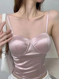 Women's Tanks 2022 Sexy V-neck Bras Beauty Backs Wrap Chest Wireless Women Lingeries Summer Tube Tops Underwear Silky Satin Camisole Top