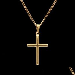 Pendant Necklaces Mens Stainless Steel Cross Pendant Necklace Gold Sweater Chain Fashion Hip Hop Necklaces Jewellery C3 Drop Delivery 2 Dhgs0