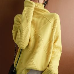 Women s Sweaters Cashmere sweater women turtleneck pure Colour knitted pullover 100 wool loose large size 220829