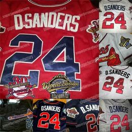 GlaA3740 24 DEION SANDERS DUAL PATCH 1995 Wrold Series Jersey Custom high quality Men Women Youth Baseball Jersey Black Red White Grey