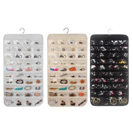 Jewelry Boxes 80 Pockets Double Sided Hanging Display Organizer Storage Bag Nonwoven Foldable Ring Necklace Bracelet Pouch 220916