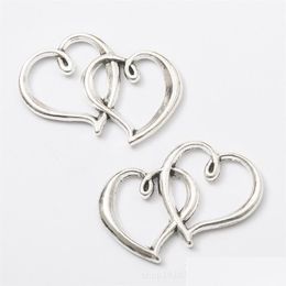 Charms 100Pcs Alloy Double Heart Charms Antique Sier Pendant For Necklace Jewellery Making Findings 30X18Mm C3 Drop Delivery 2021 Compon Dhtbc